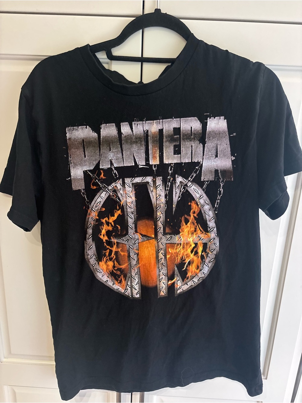Pantera Black Short Sleeve Graphic Tee with Flame Emblem
